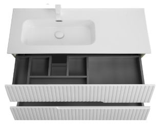 База под раковину Cezares подвесная с двумя выкатными ящиками, левосторонняя, Bianco Lucido, 1200x457x500, DUET-N-1200-2C-SO-BL-L